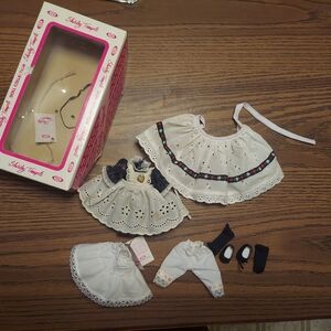 Shirley Temple Ideal Doll Floral Dress, Gold Heart, Apron, Mary Jane Shoes & Box